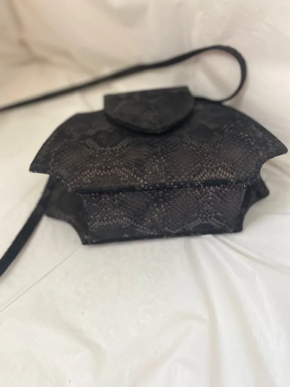 Michelle LaLonde Black Python-Embossed Structured Bag--Wearable Art
